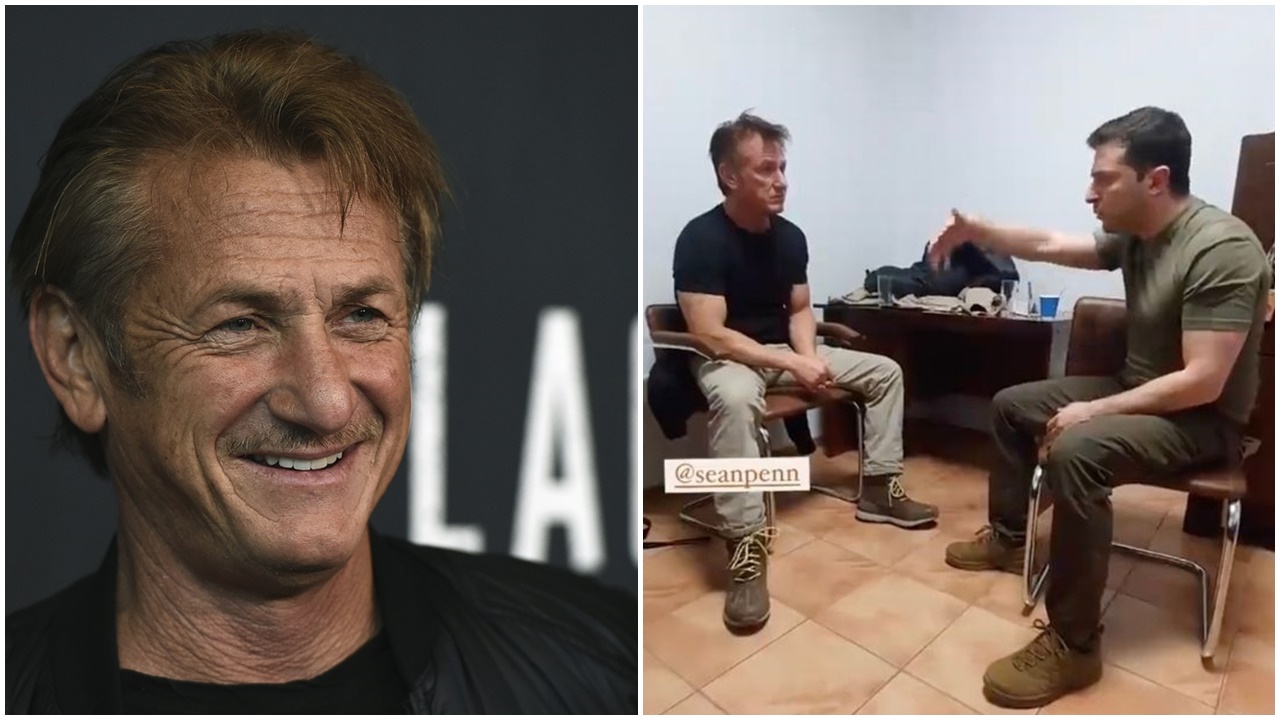 辛潘前往烏克蘭晤總統，拍攝俄國入侵紀錄片。(網上圖片)