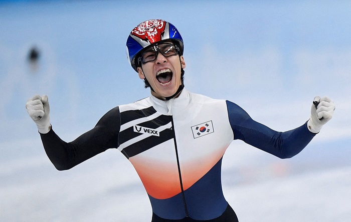 南韓短道速滑代表黃大憲贏得男子1,500米金牌。(路透社)