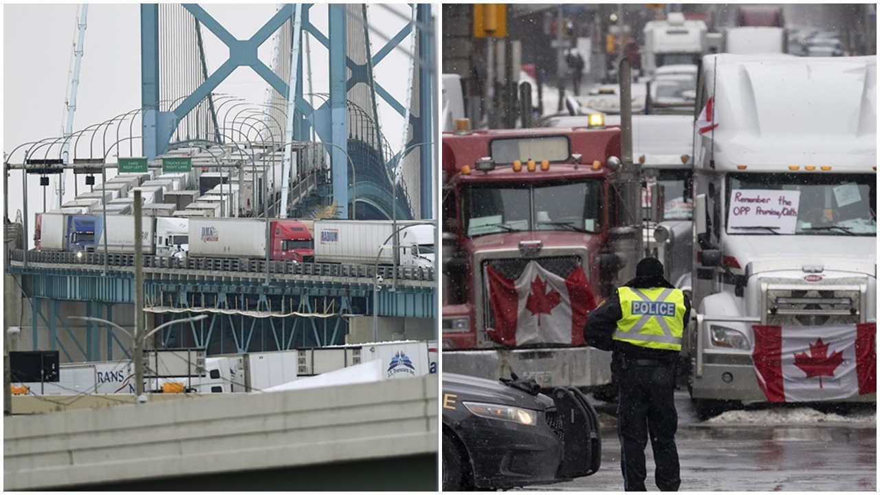 加國反強制接種貨車司機堵美加大橋，通美方向已重開。(AP)