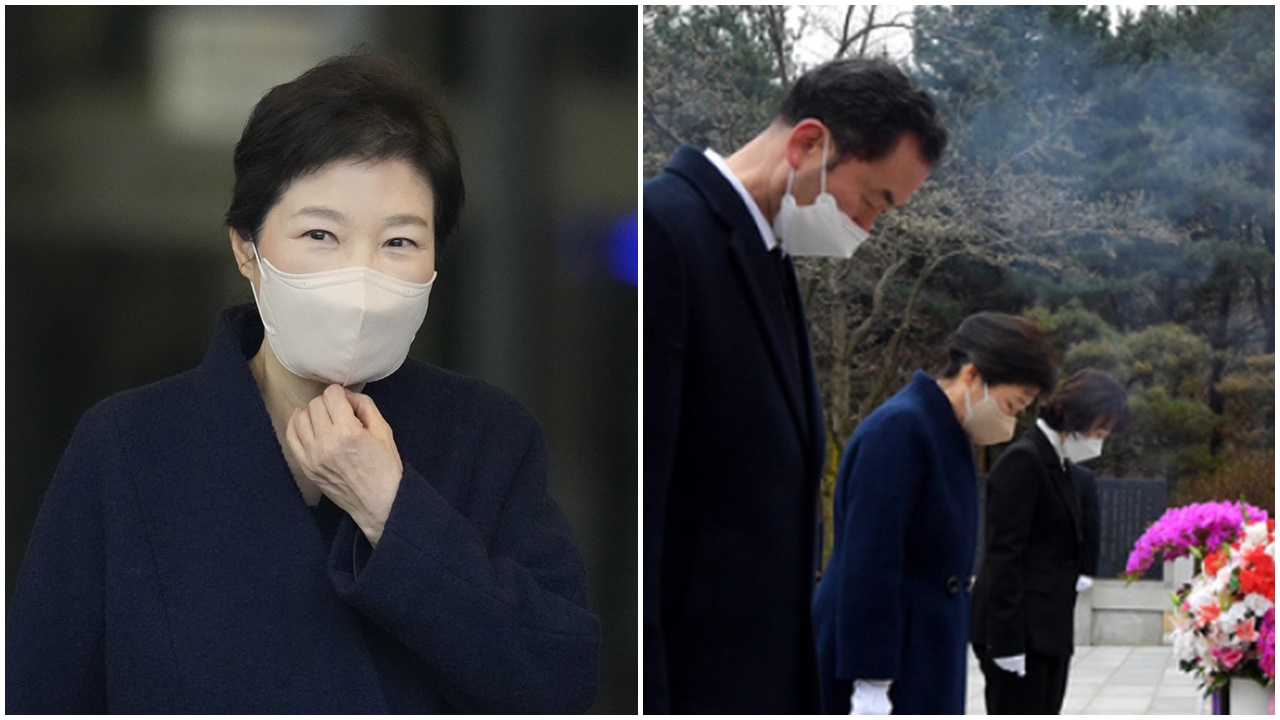 南韓前總統朴槿惠出院，前往拜祭父親朴正熙。(AP/網上圖片)