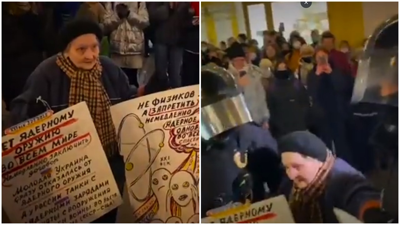 俄76歲婆婆反戰被捕，籲俄軍「放下武器真英雄」。(Twitter)