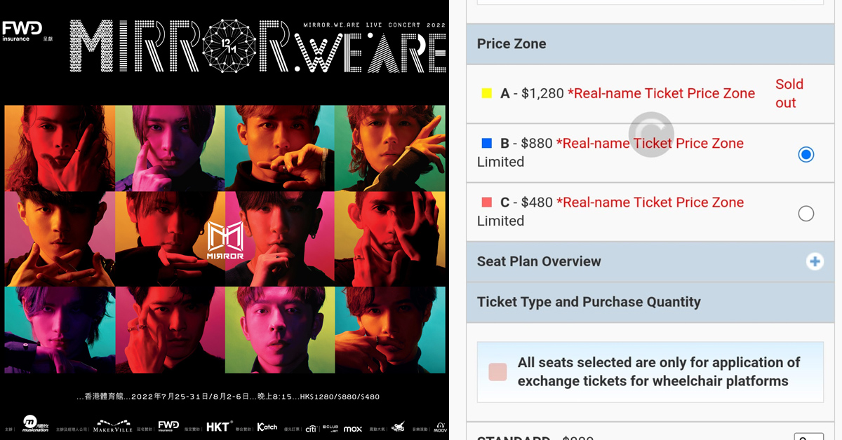 MIRROR演唱會｜買足大半日餘千八門票  平均每小時賣4千飛