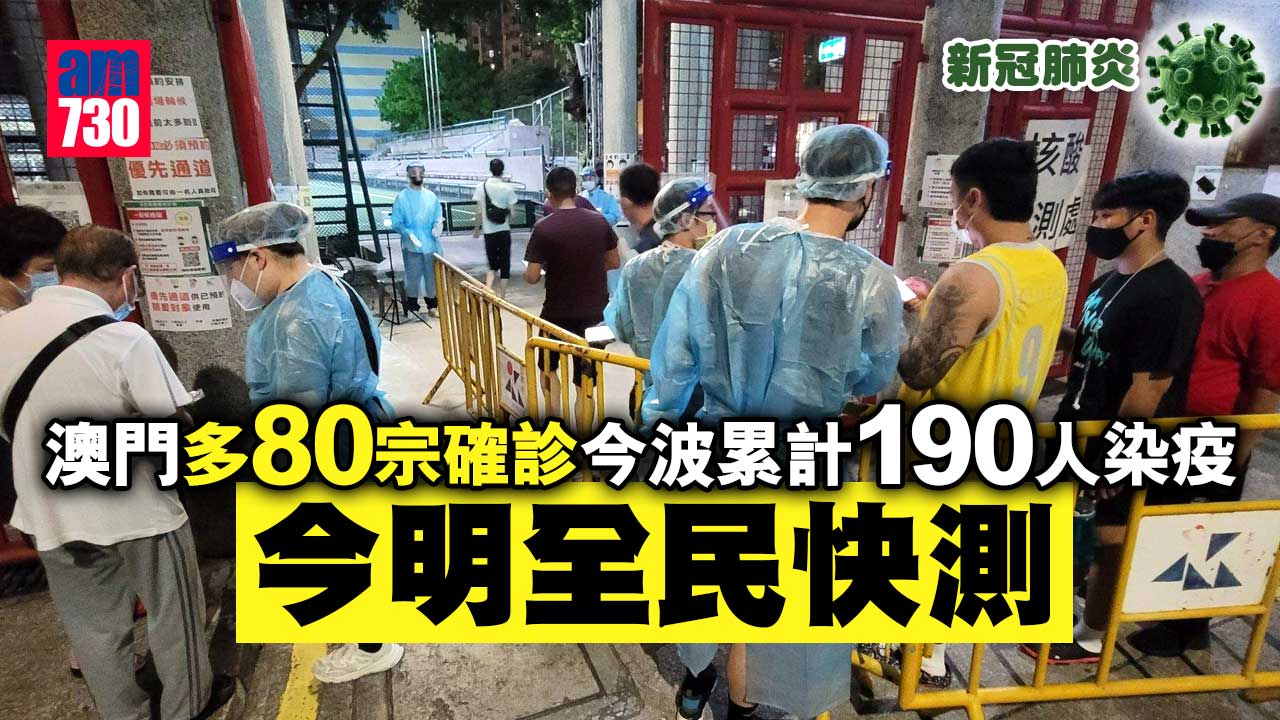 疫情｜澳門多80宗確診今波累計190人染疫-今明全民快測-(持續更新)