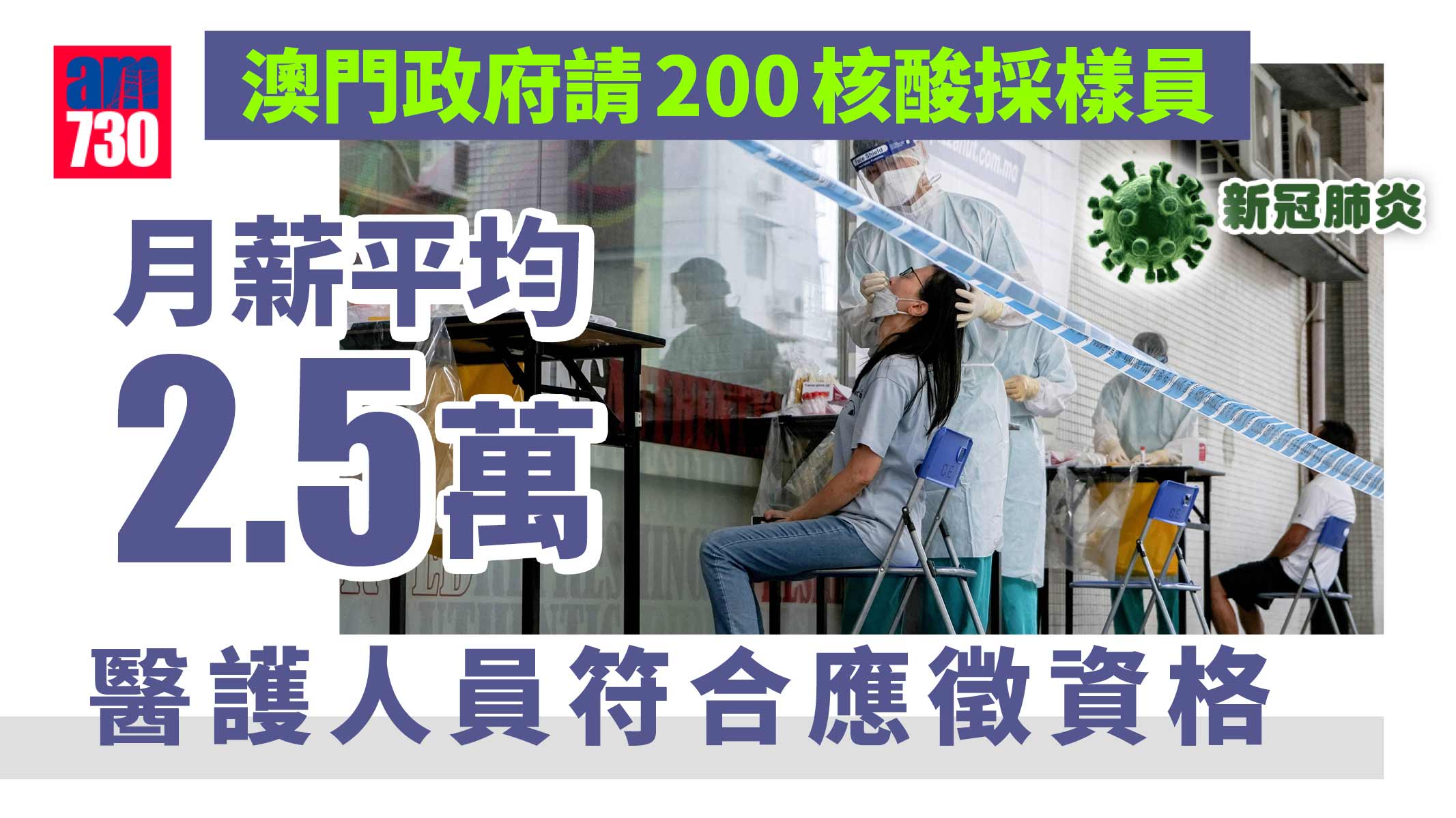疫情│澳門政府請200核酸採樣員 月薪平均2.5萬
