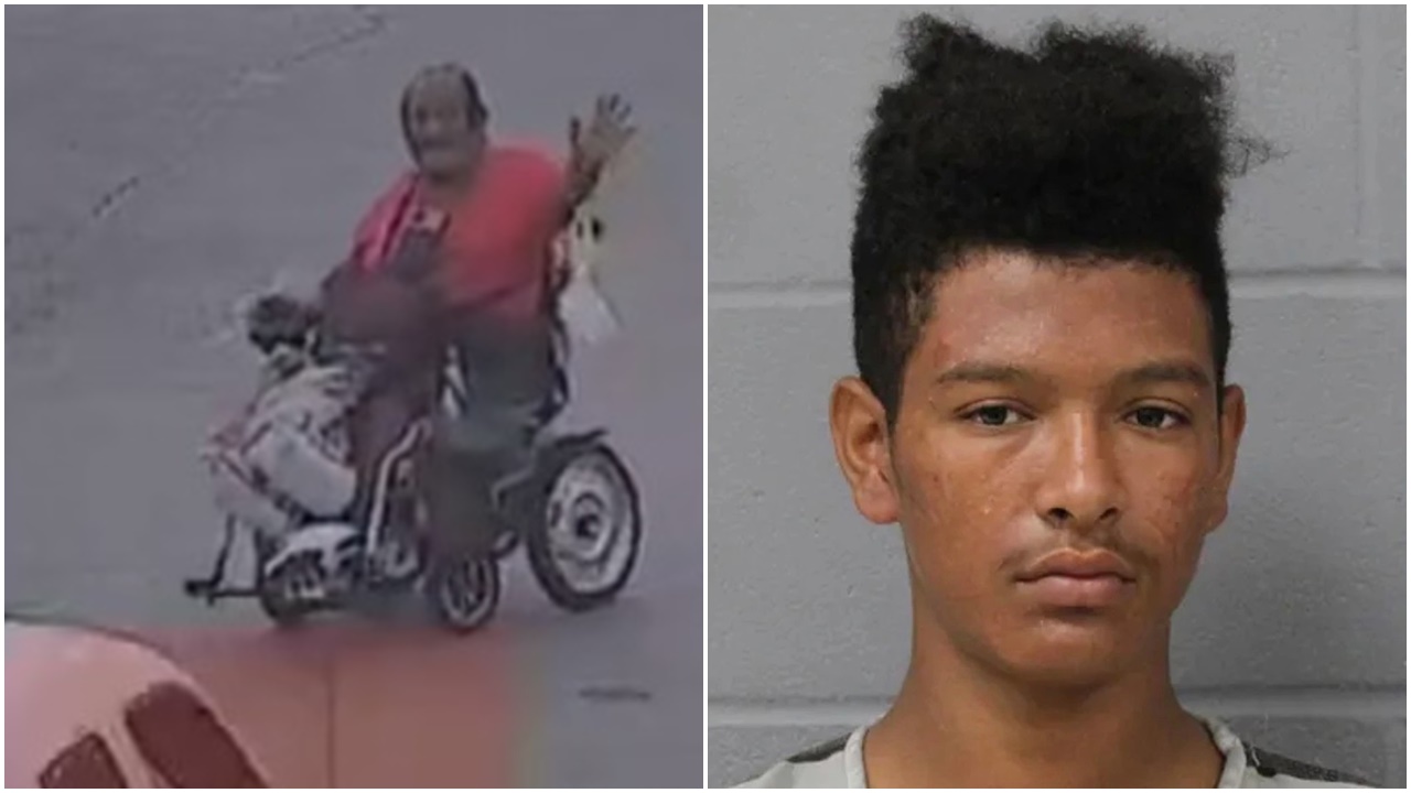 輪椅老翁揚手過路，17歲少年駕車直撞輾過被捕。(Twitter)