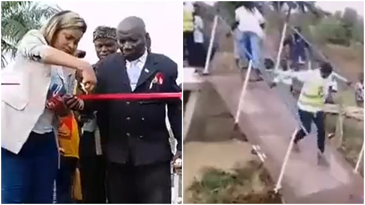 剛果首都新橋落成，一剪綵就冧。(Twitter)