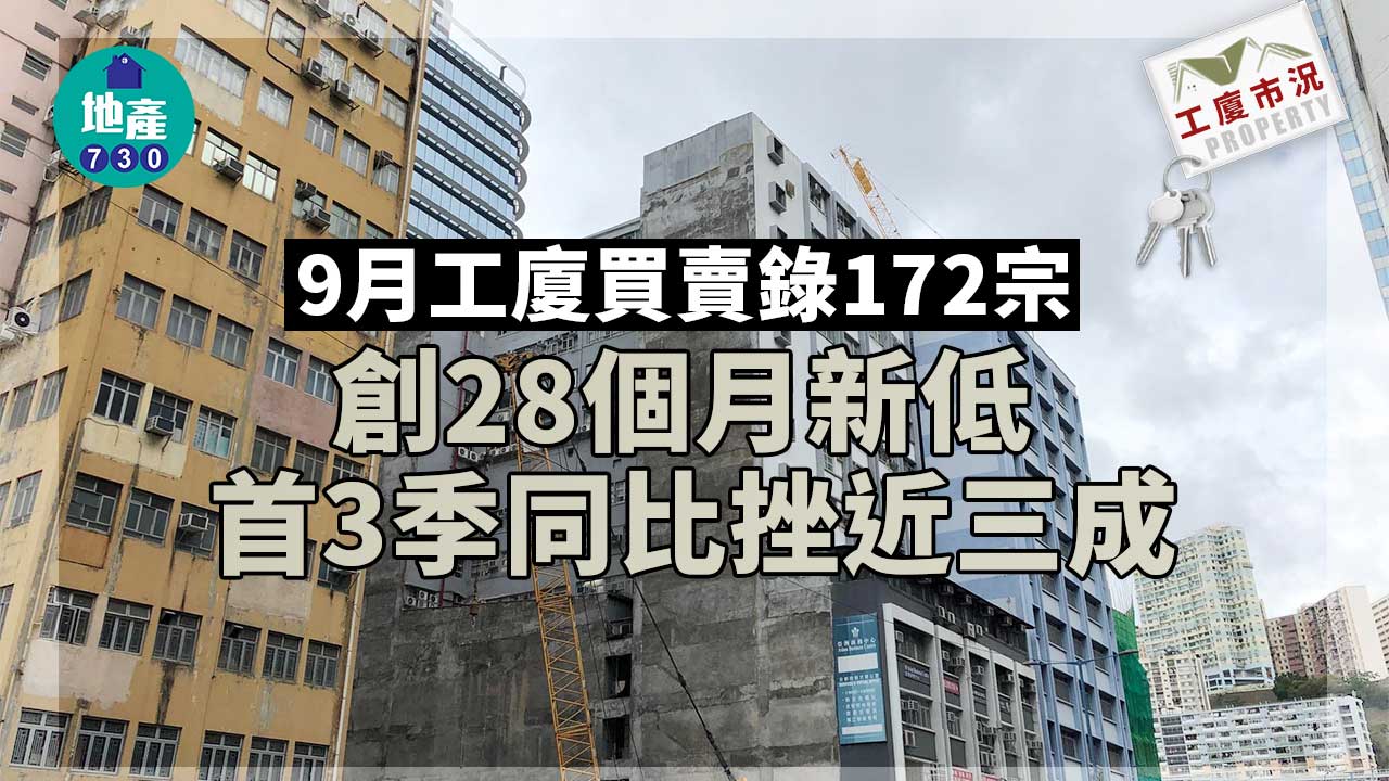 工廈市況｜9月工廈買賣錄172宗 創28個月新低 首3季同比挫近三成