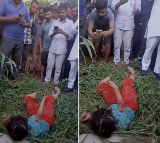 女童重傷躺在地上，男子只顧圍觀拍片，沒有施以援手。(互聯網)