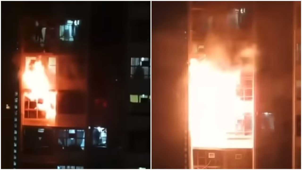 廣田邨單位起火爆炸冷氣機墮街，3人送院300人疏散。(FB)