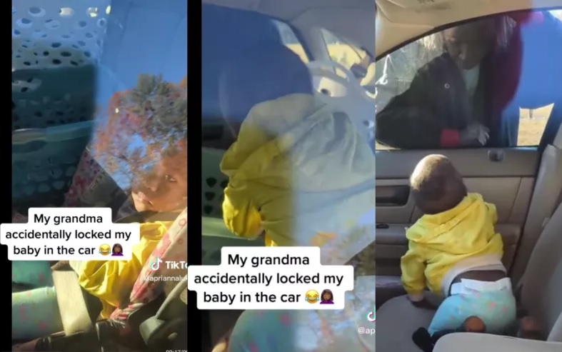 B女按媽媽指示從後座爬到前座，再按掣開車門鎖。(互聯網)