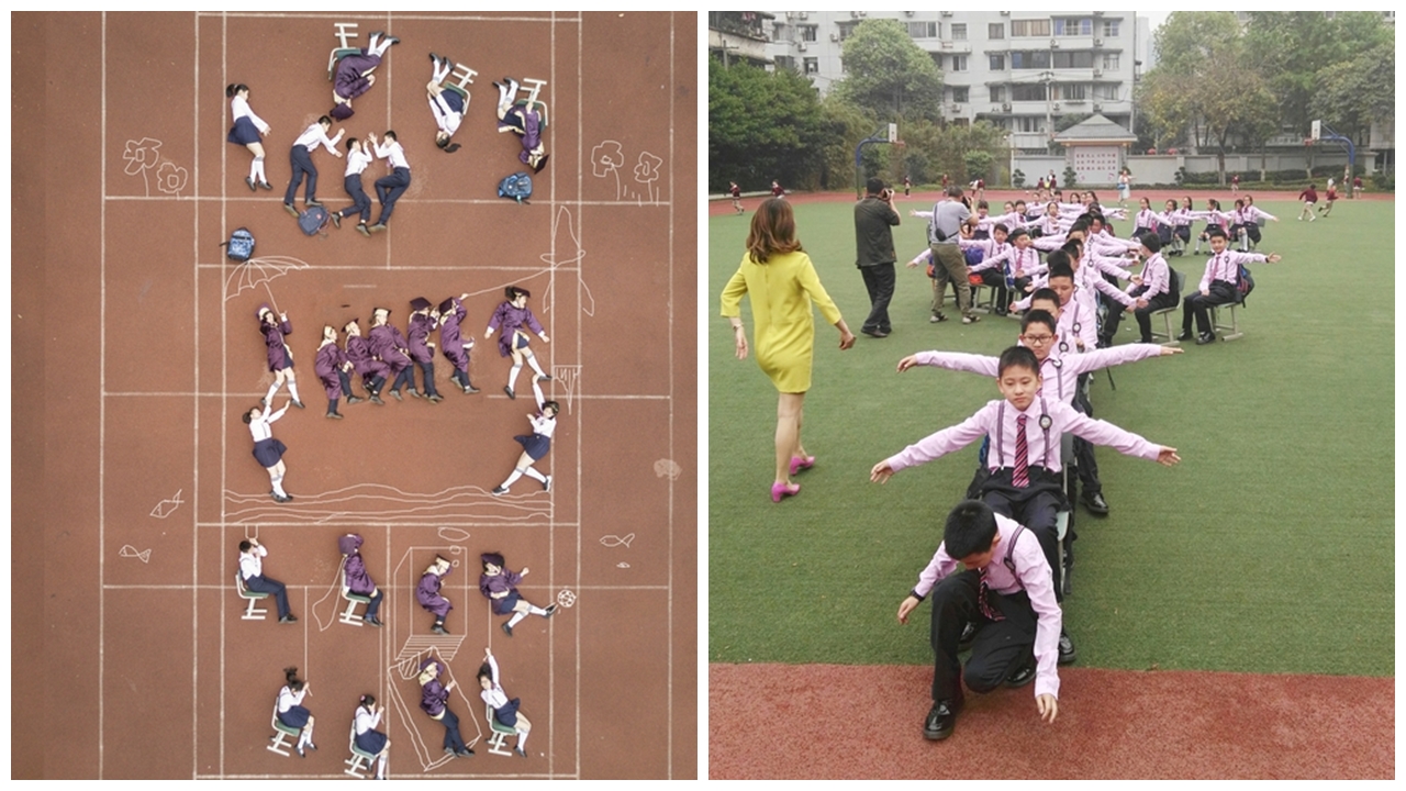 操場躺拍創意小學畢業照