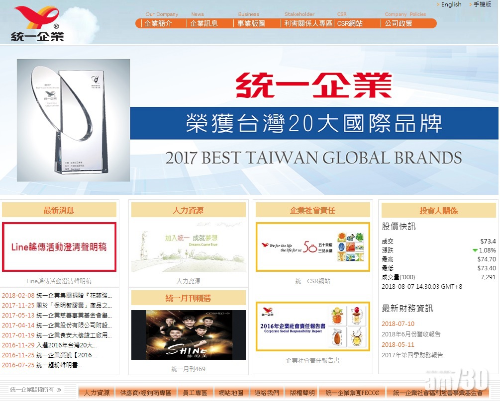 統一半年賺8.2億 