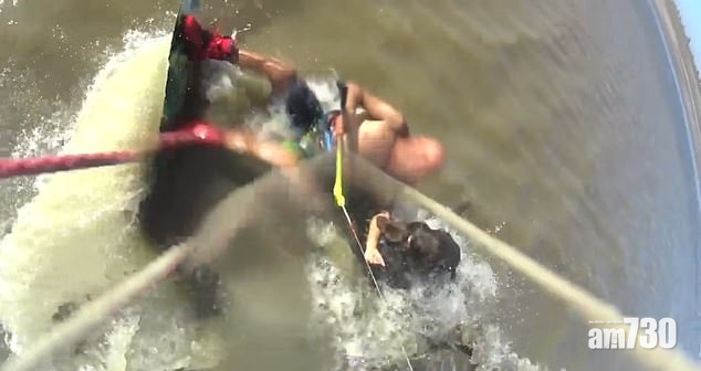 【無妄之災】男子玩風箏滑水 惡犬突撲出追咬 (有片)