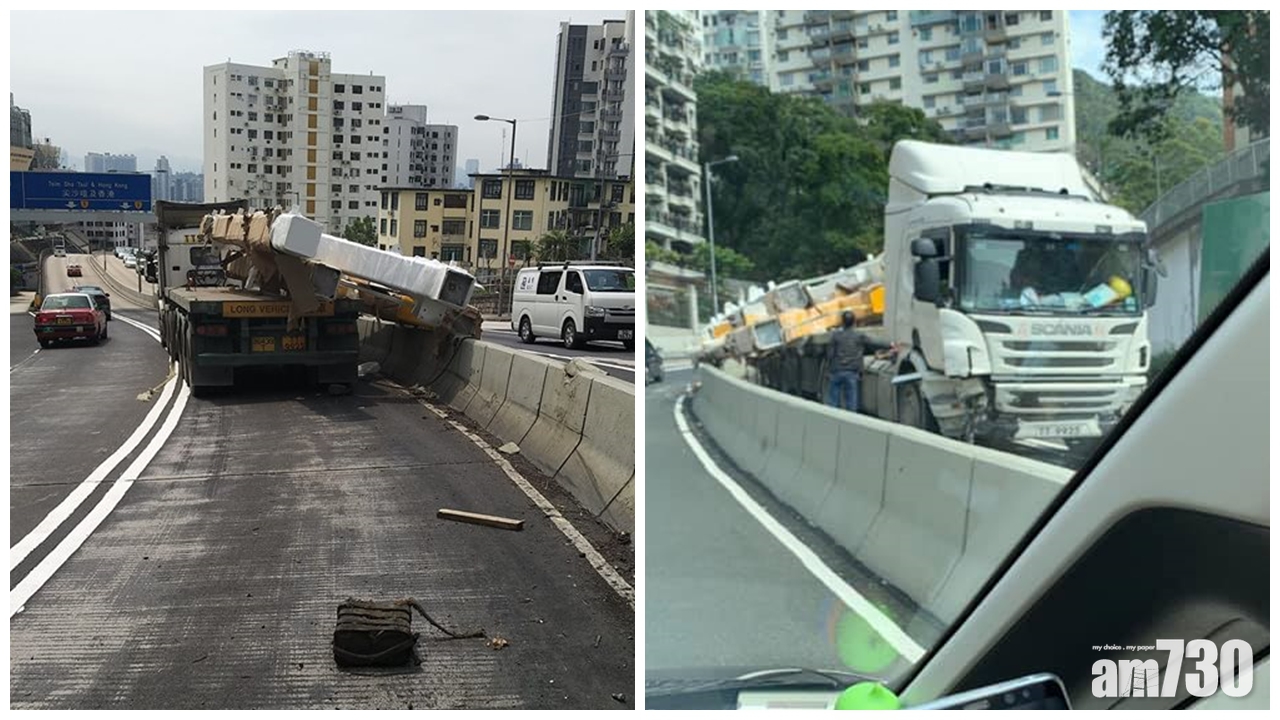 獅隧拖頭跌出建築材料 窩打老道來回暫封快線