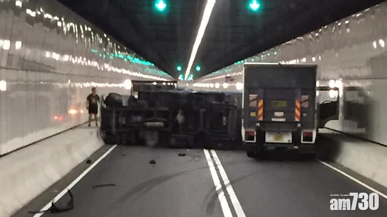 龍山隧道貨車相撞後翻側　往沙頭角方向全封