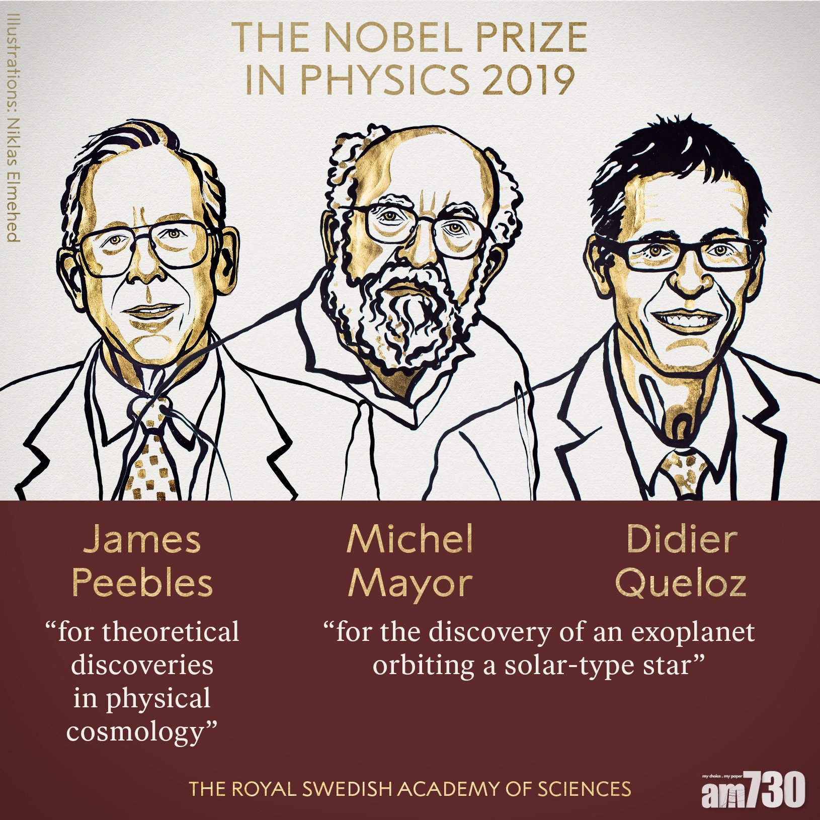 【諾貝爾獎】物理學獎公布！天文學三雄獲獎