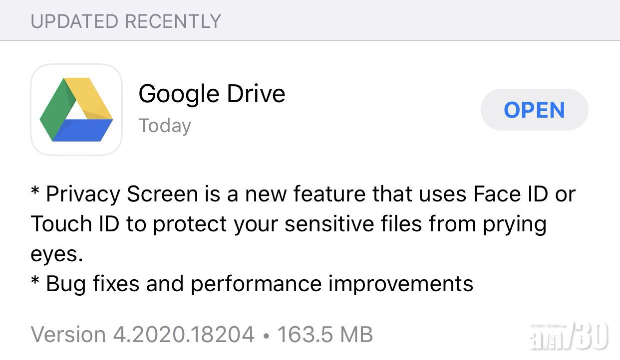 Google Drive更新支援Touch ID及Face ID