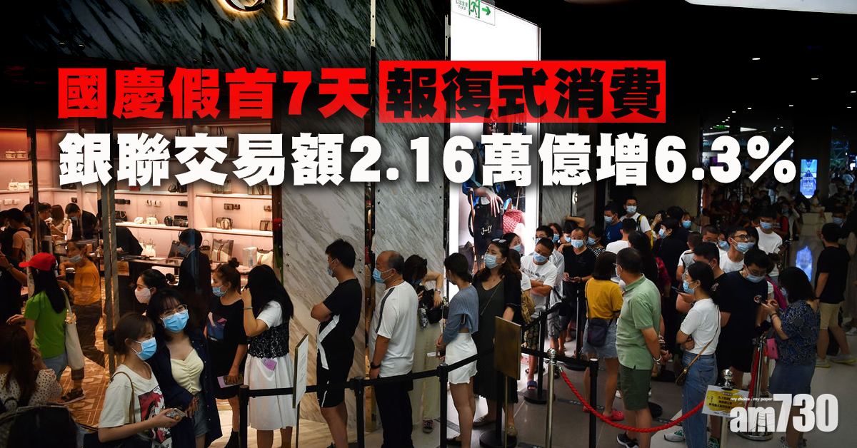 【報復式消費】國慶假首7天 銀聯交易額2.16萬億增6.3%
