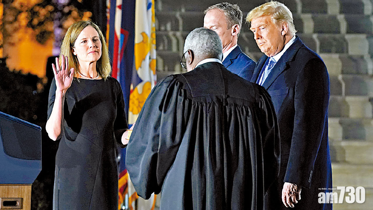 提名通過 趕及裁決美國大選爭議 巴雷特就任大法官