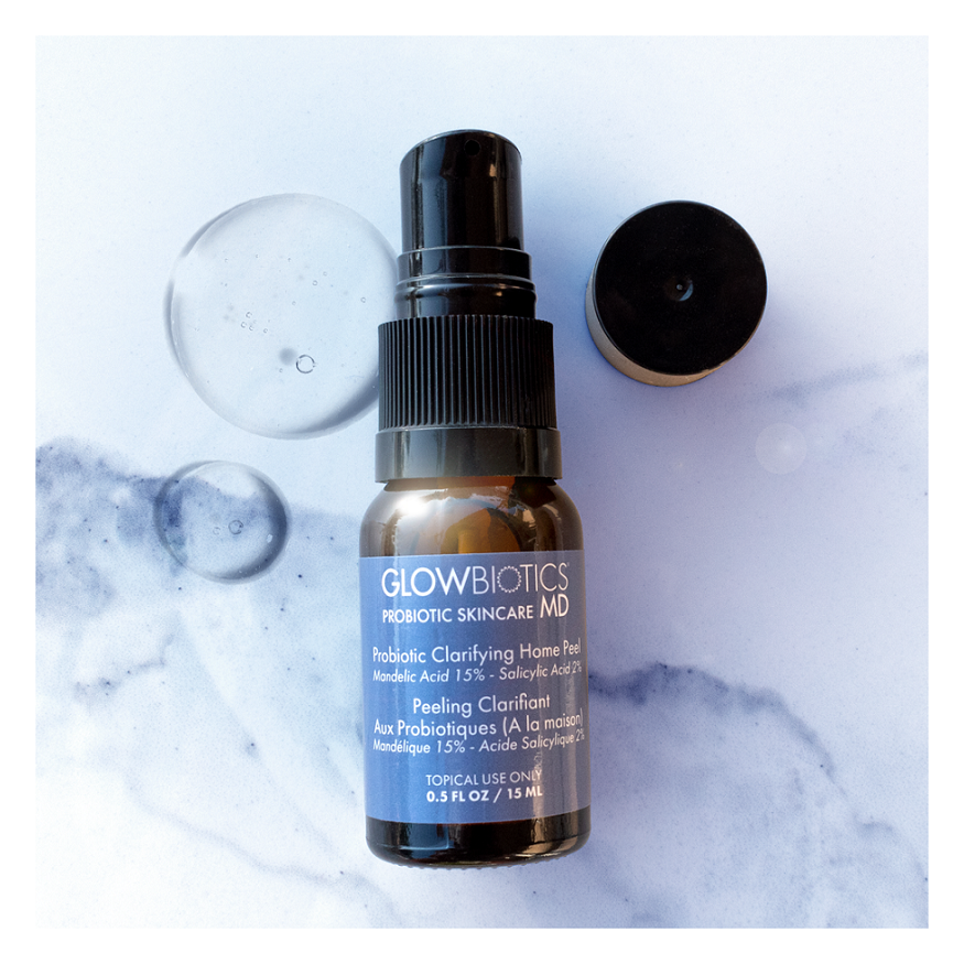 Glowbiotics 益生菌淨痘亮膚家用煥膚液 $700/15ml 含有15%杏仁酸及2%水楊酸,無水煥膚配方,活性成分能夠滲透皮膚深處而避免發炎問題。有效溫和暢通毛孔及清除老化角質,減少暗瘡爆發,同時減少泛紅及色素沉澱,令皮膚回復光滑淨白。(建議只於晚間使用。可連續使用3-5晚。每月只需使用1次。)