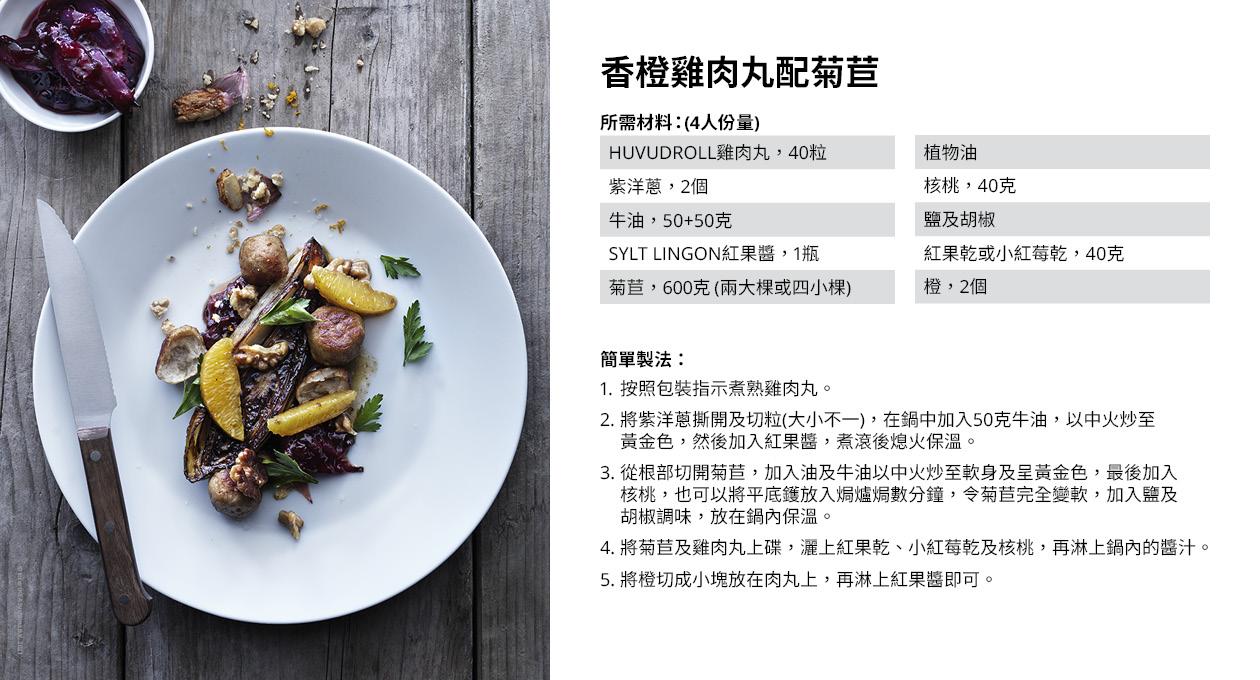 香橙雞肉丸配菊苣