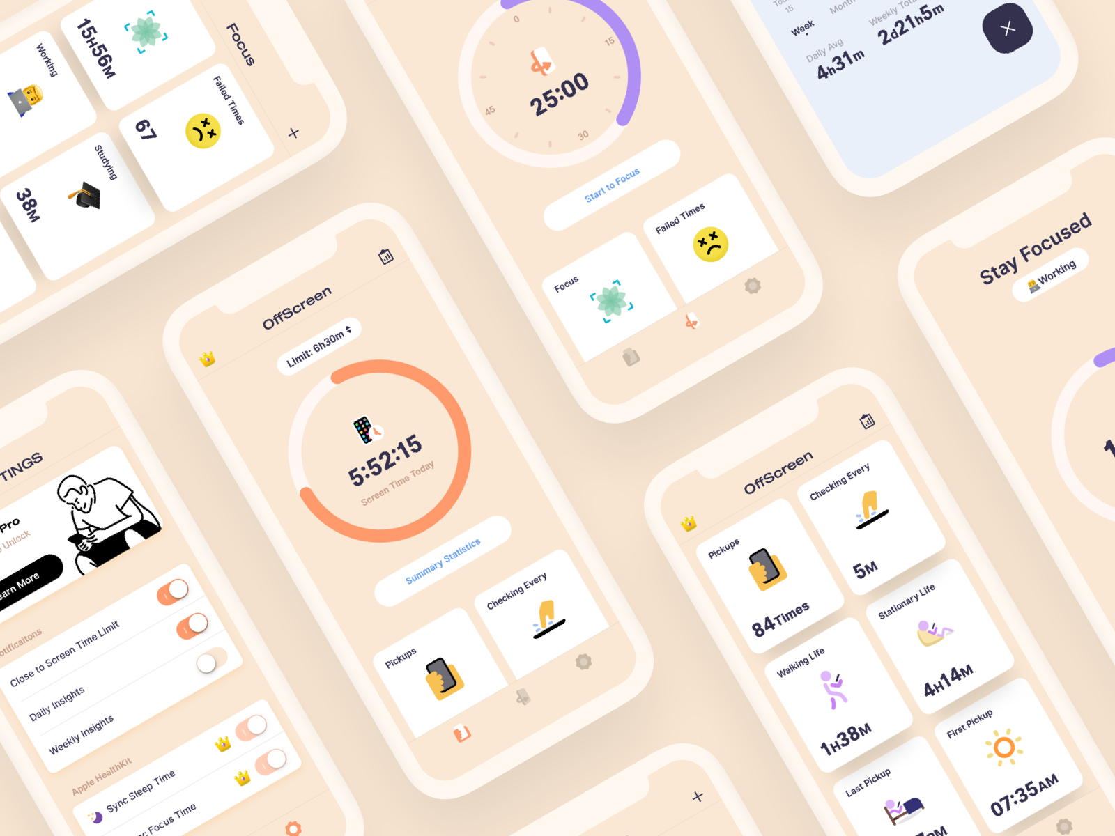Offscreen記錄用家的手機使用時間,甚至是拿起手機的次數及平均查看時間等。