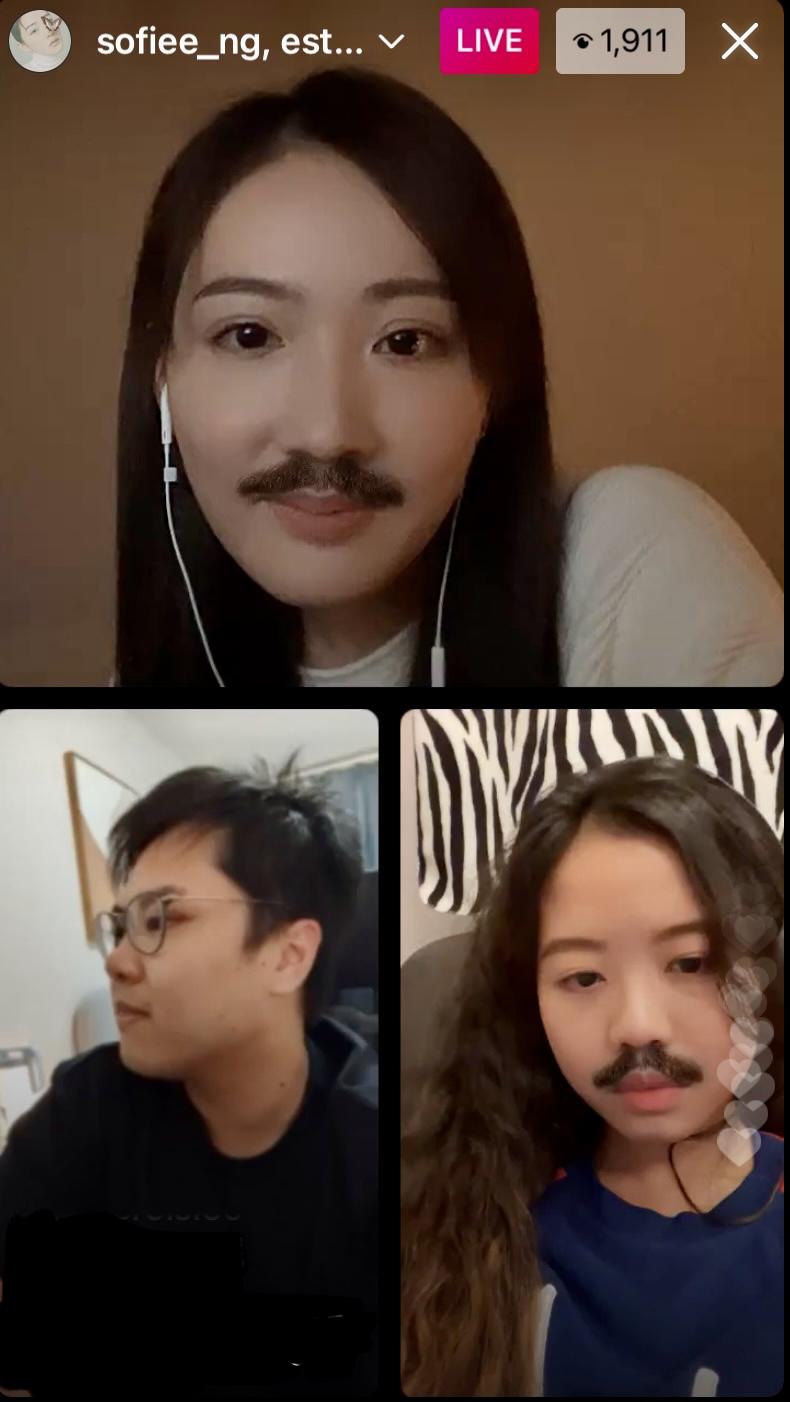 渴望演麻甩粗鄙角色的Sofiee,昨晚(10日)以鬍鬚filter與導演羅嘉駿和「跳掣」蘇欣婷開live。