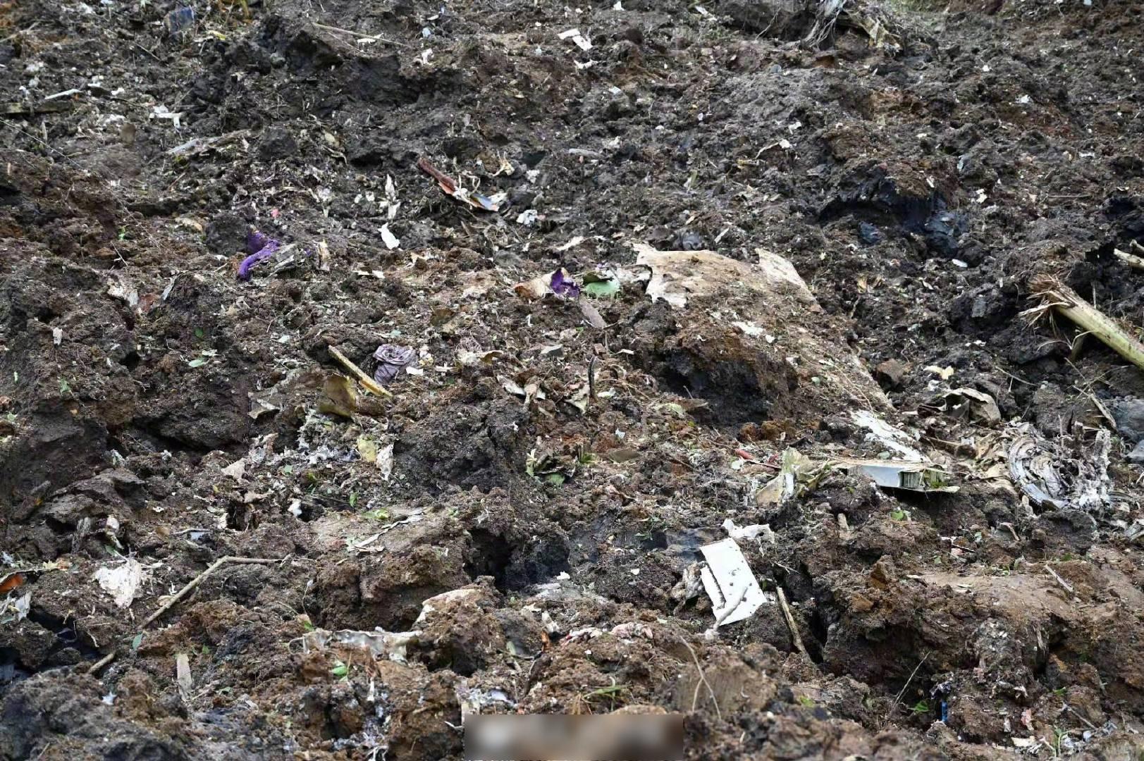 東航墜機現場的殘骸相當破碎。(互聯網)