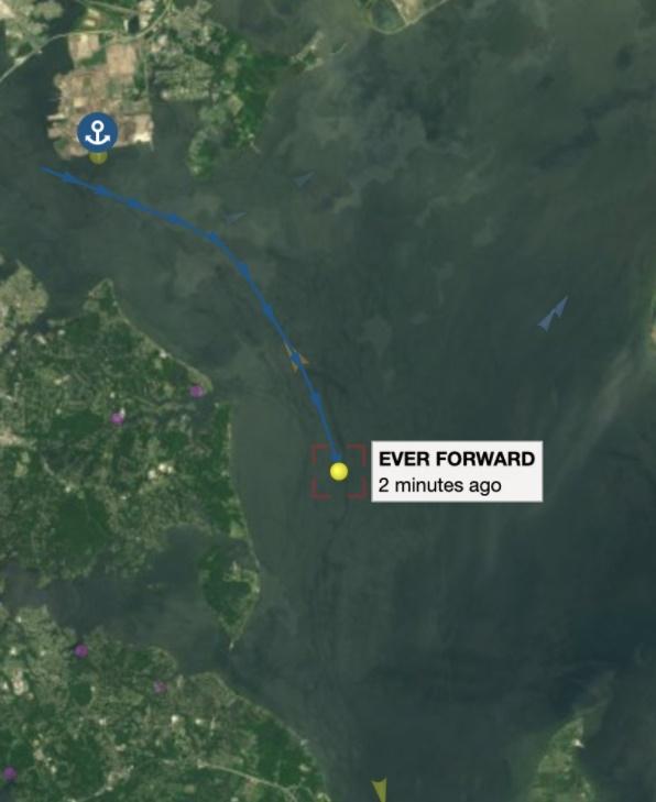 據指「Ever Forward」擱淺位置。(Twitter)
