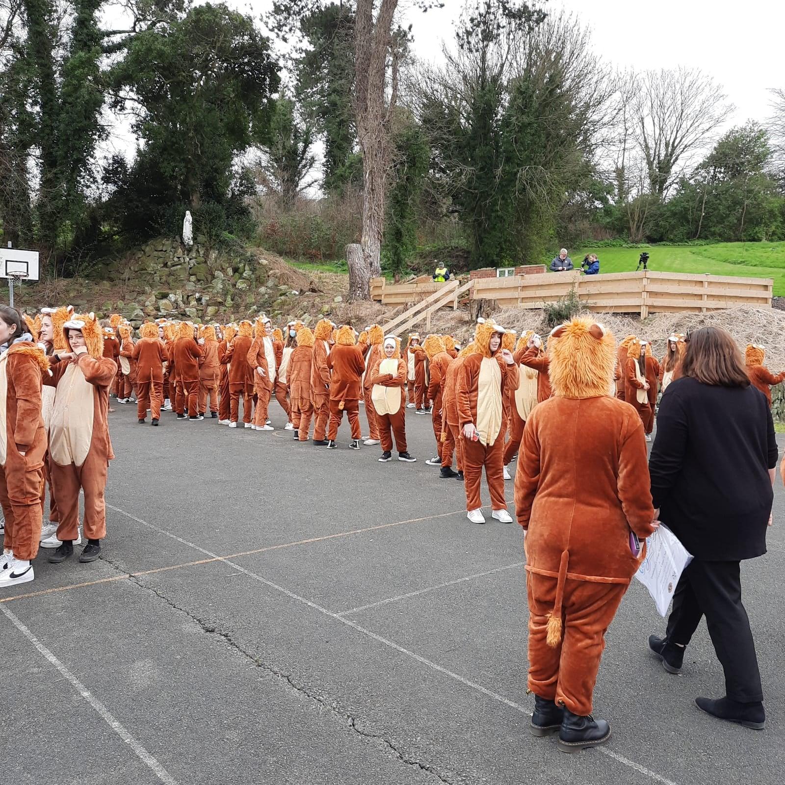 愛爾蘭小鎮逾250人穿獅子服創健力士世界紀錄。(FB)