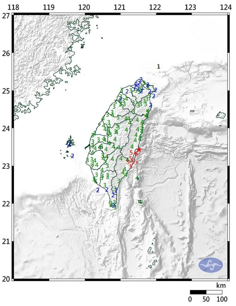 台灣花蓮縣近海6.6級地震。