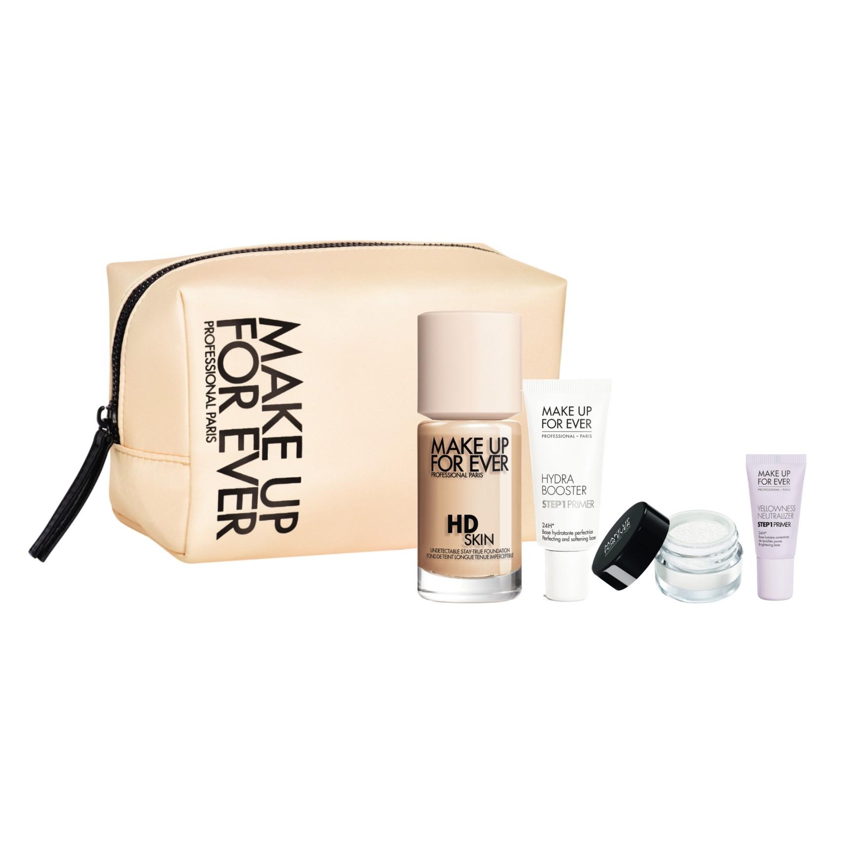 持久隱形無瑕粉底組合 $575 (價值$775) .高清隱形持妝粉底30ML .STEP 1 持久保濕底霜15ML .STEP 1 持久退黃底霜5ML .超高清無瑕蜜粉1G隨行裝 .精美化妝袋