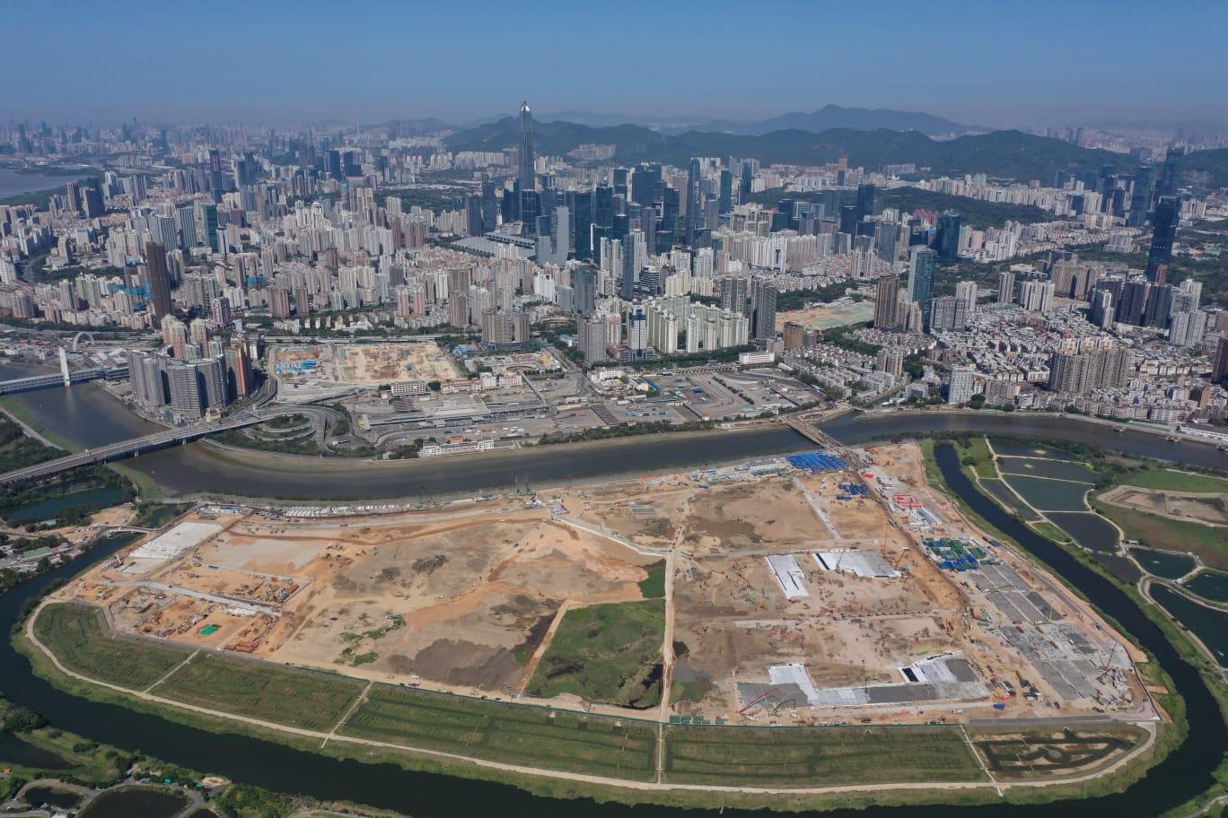 落馬洲河套區臨時醫院地盤。(陳奕釗攝)