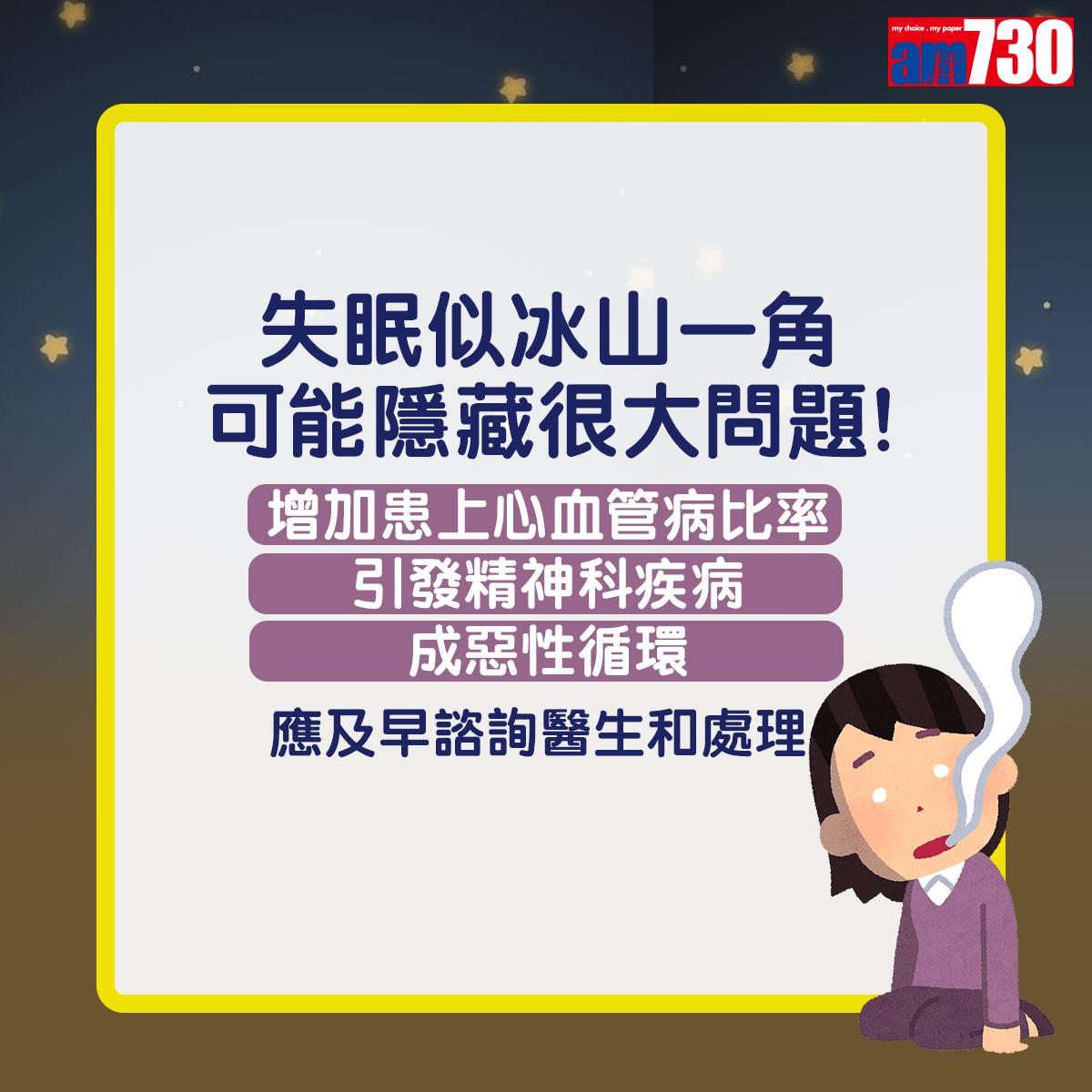 失眠似冰山一角,可能隱藏著很大問題,如形成惡性循環,更應及早諮詢醫生和處理