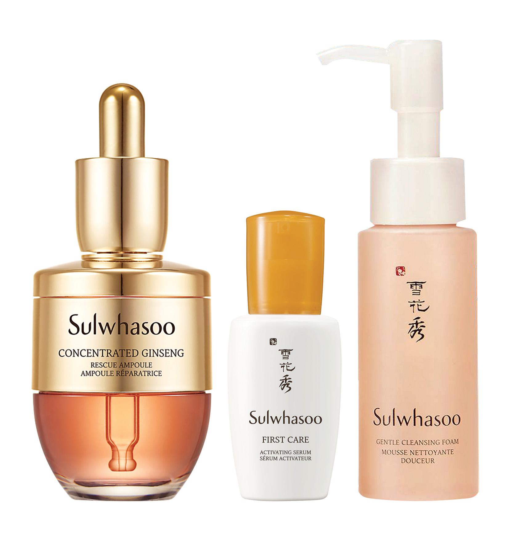 人參安瓶套裝 $880 (價值$1,030) .滋陰生人參煥顏高效精華液 20g .潤燥再生精華 8ml .順行潔顏泡沫 50ml