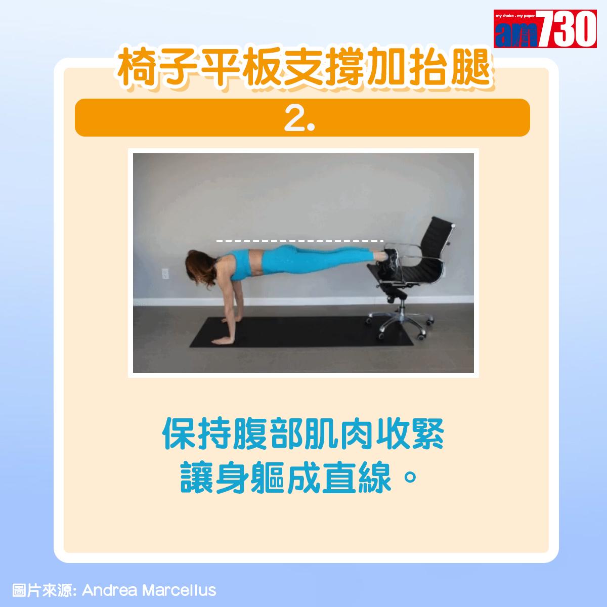 健身|用椅子做運動,椅子平板支撐加抬腿(am730製圖)