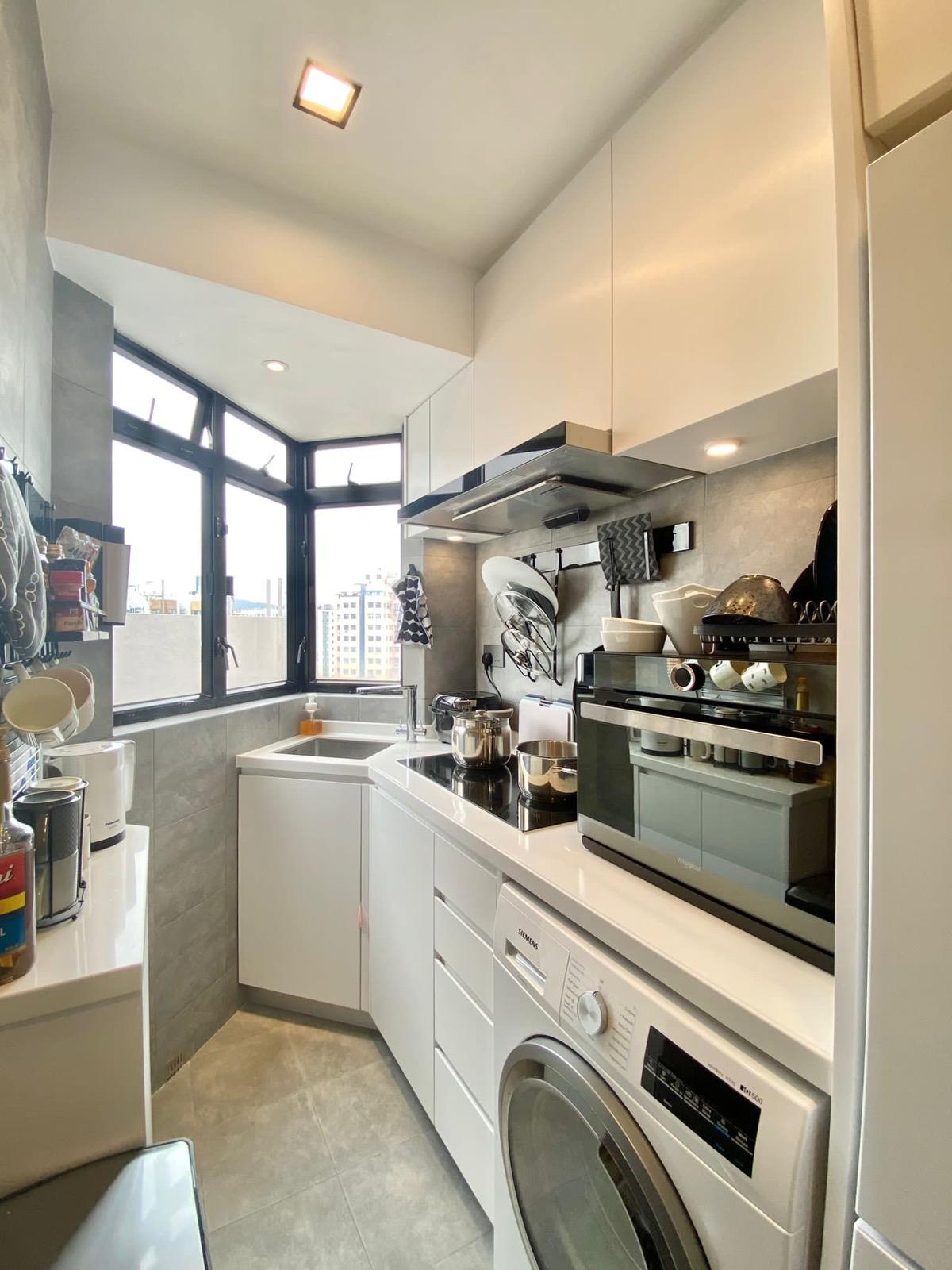 廚房形狀有點不規則,但有充分利用空間,不失實用。