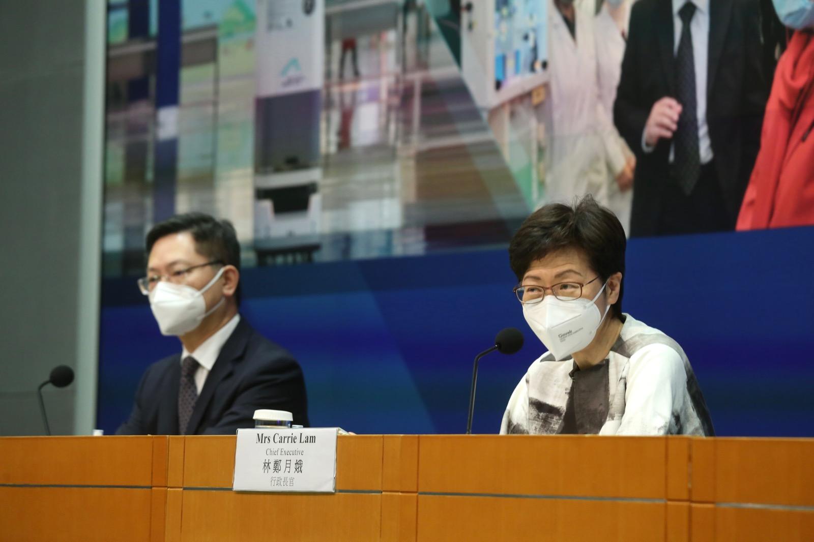 林鄭月娥指,希望早些在抗疫記者會上消失,認為是表示香港疫情受控。
