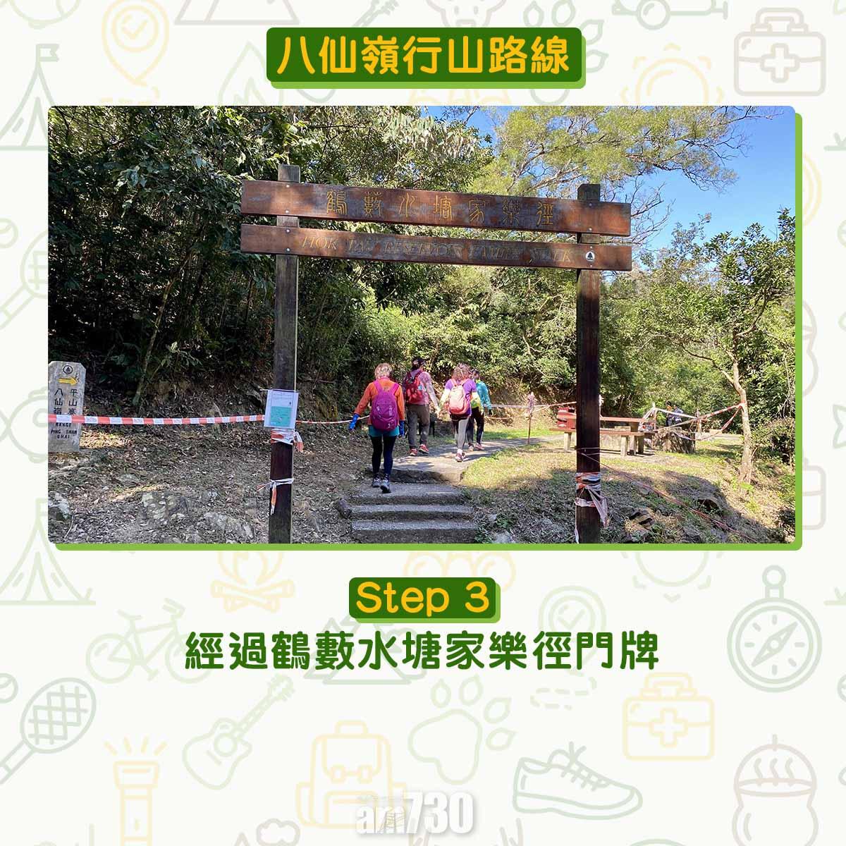 八仙嶺行山路線|經過鶴藪水塘家樂徑門牌。