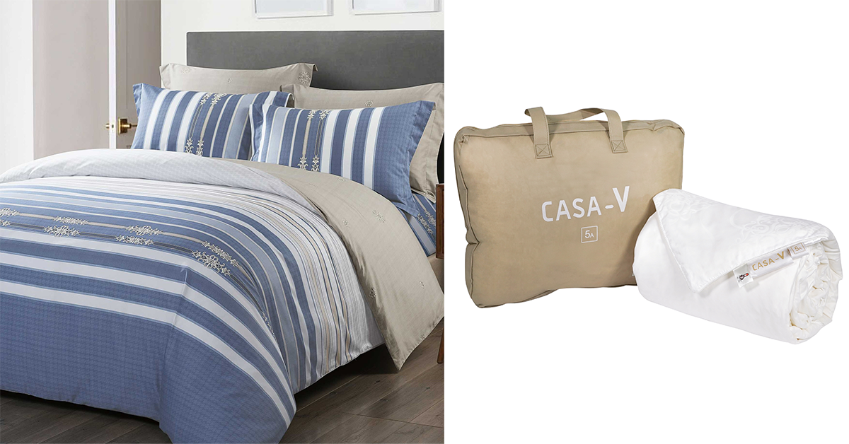 Casablanca Toscana 1200針長絨棉活性印花床品套裝 (床笠+枕袋+被袋)(雙人至加大) + CASA-V純天然桑蠶絲夏被 (純棉緹花面料) (雙人至加大) 特價:$2,000 (總值:$4,747 至 $5,267)