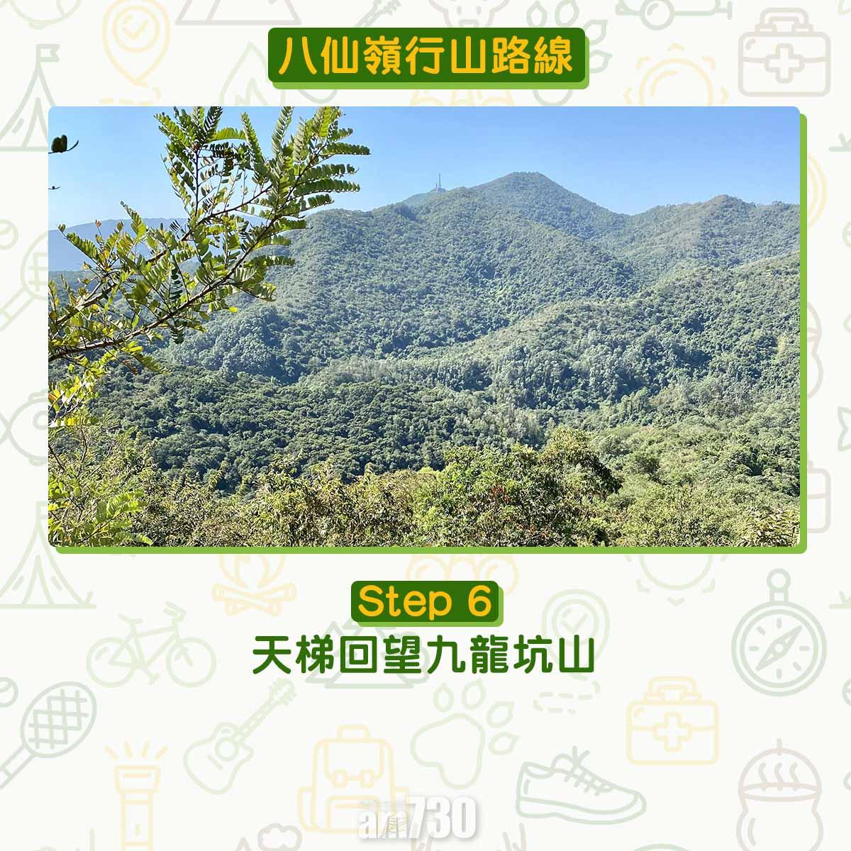 八仙嶺行山路線|天梯回望九龍坑山。