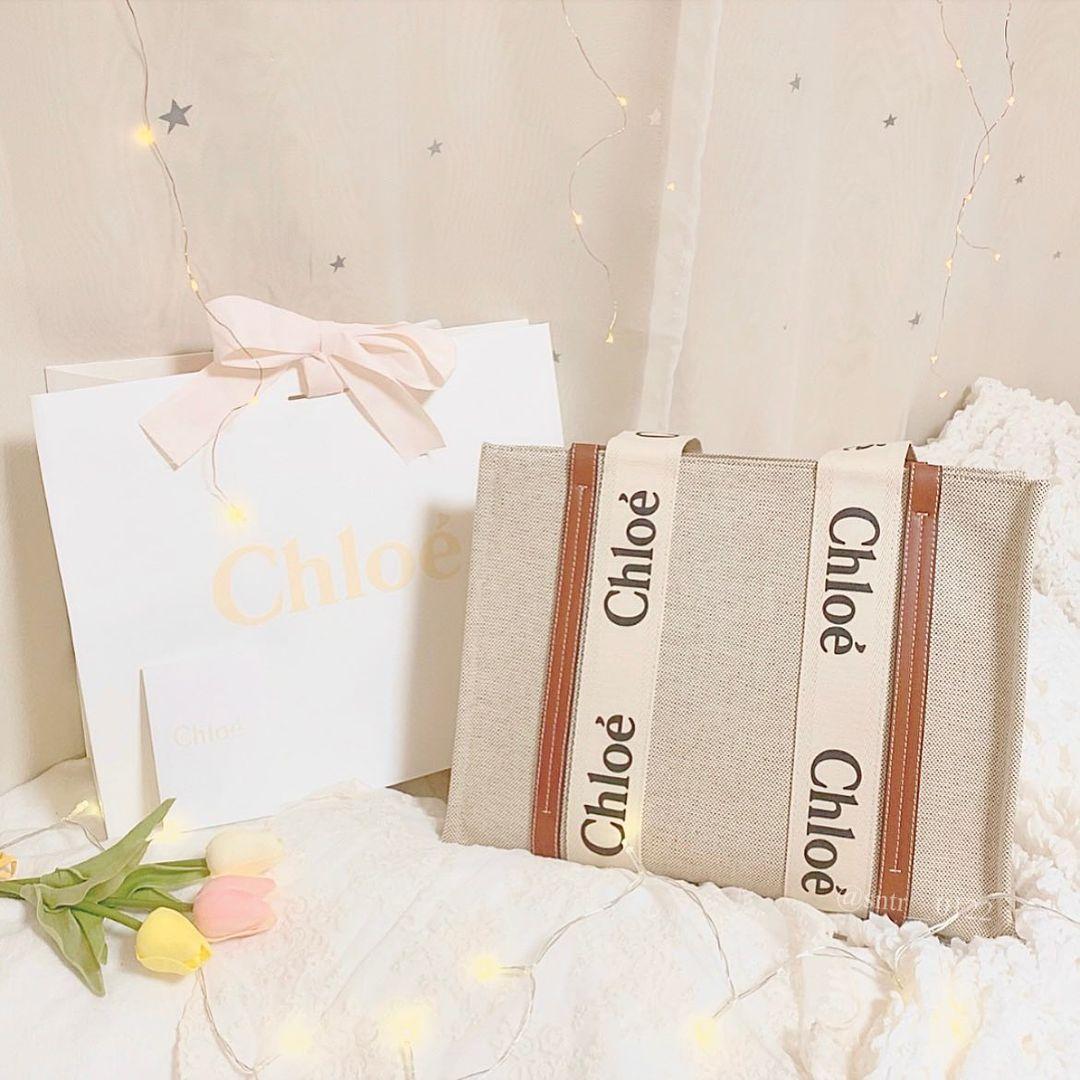 Chloe MEDIUM WOODY TOTE BAG (instagram @sntr__0122)