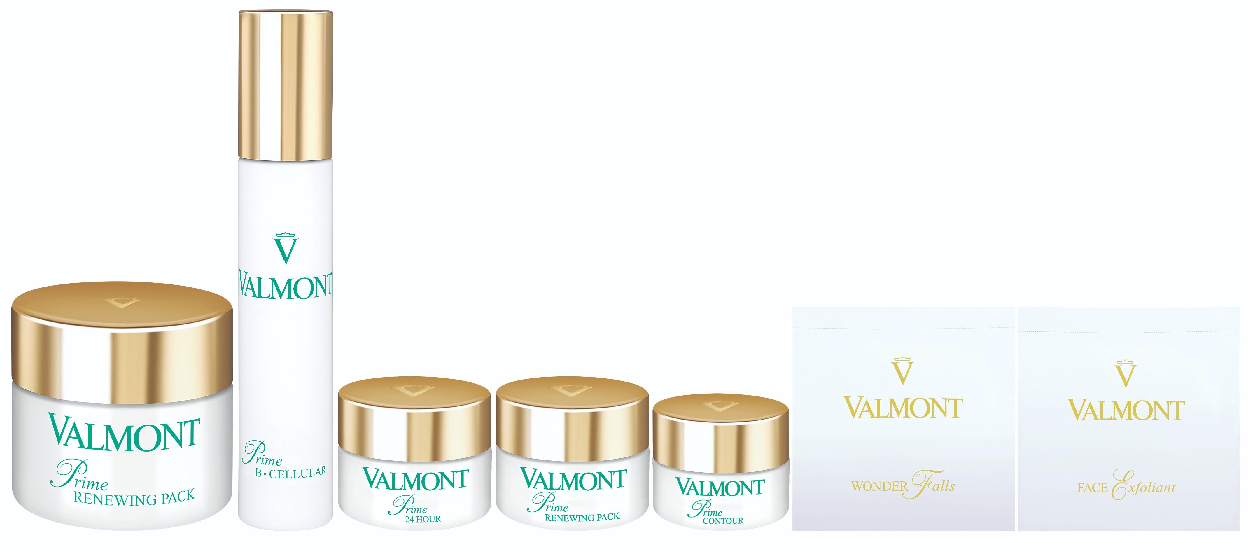 Valmont 升效更新煥膚套裝 $3,670(價值$5,290) .升效更新煥膚面膜50ml .Prime Bio- Cellular升效再生活膚液30ml .升效水凝日夜補濕霜15ml .升效更新煥膚面膜15ml .Wonder Falls潤之泉潔面乳6ml .Face Exfoliant面部磨砂霜6ml .Prime Contour升效眼唇護理霜5ml