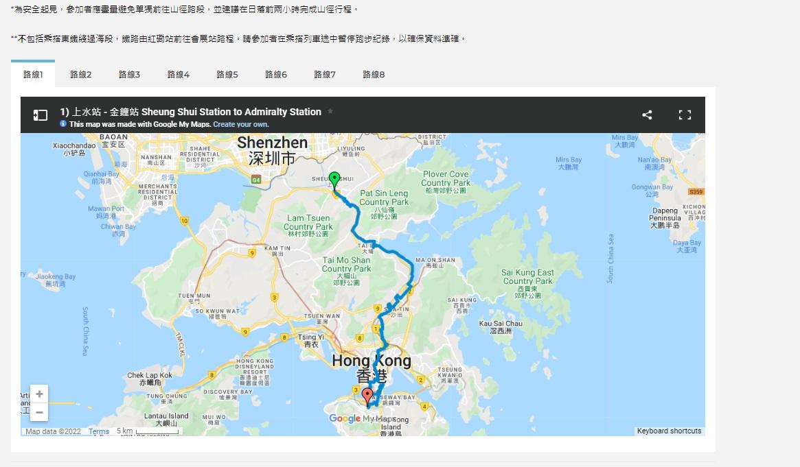 港鐵提供8大跑手參考路線。