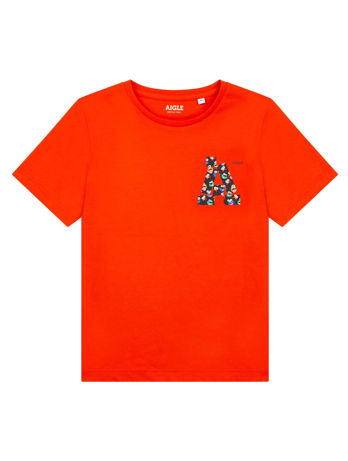 童裝短袖T恤(男女童)|備有多種顏色選擇的童裝短袖T恤是夏日必備的穿搭單品,左胸前有可愛的怪獸彩色AIGLE標誌圖案,加上採用全有機棉質精製,更可與小朋友一起推動永續時尚。