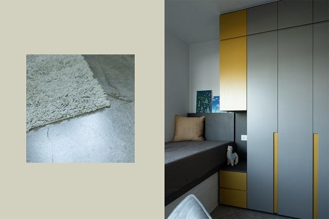 另一間睡房選用黃色及灰黑色做對比