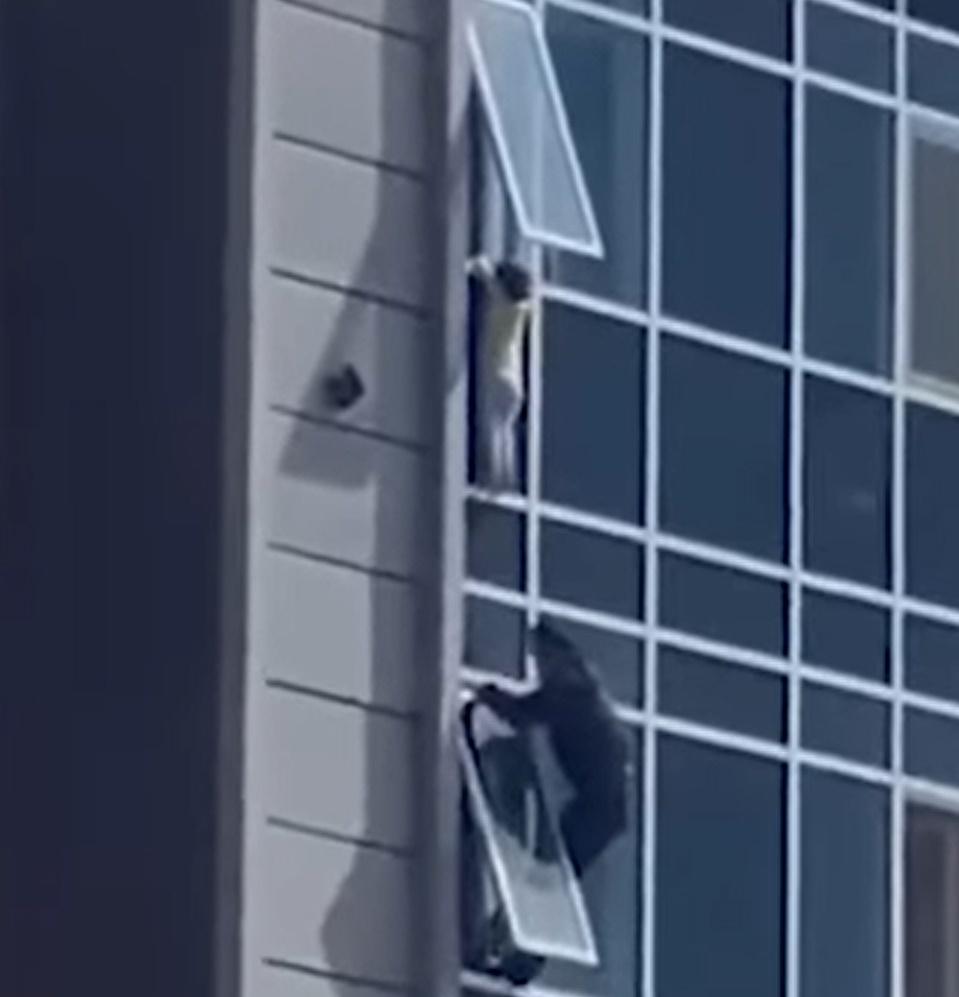 4孩之父攀窗只有朋友扶住雙腿。(Telegram)