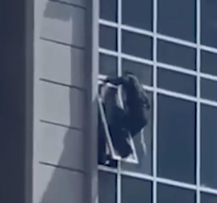 4孩之父攀窗只有朋友扶住雙腿。(Telegram)