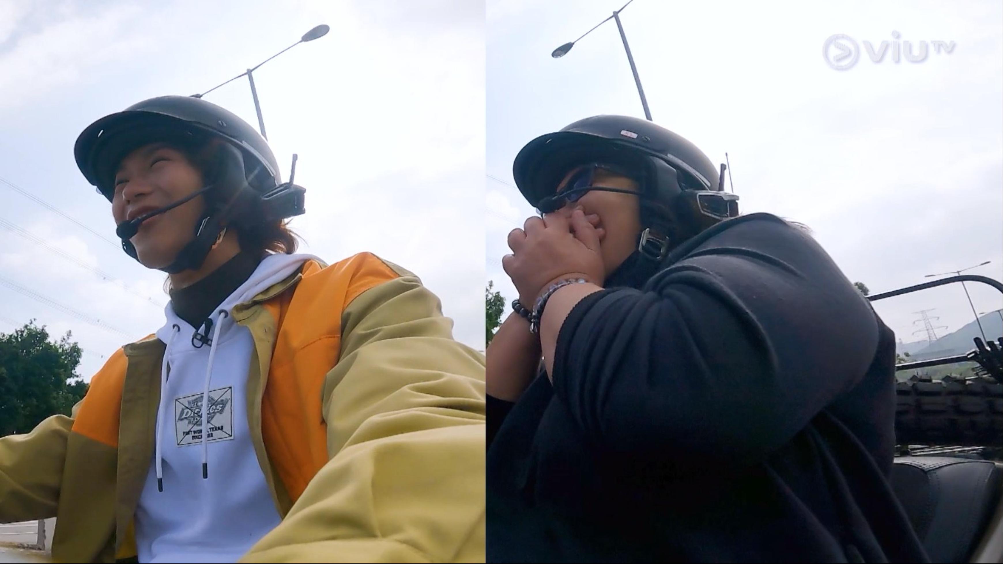 有運豬的車經過,花姐大叫「好臭」更指坐電單車不停吸廢氣。