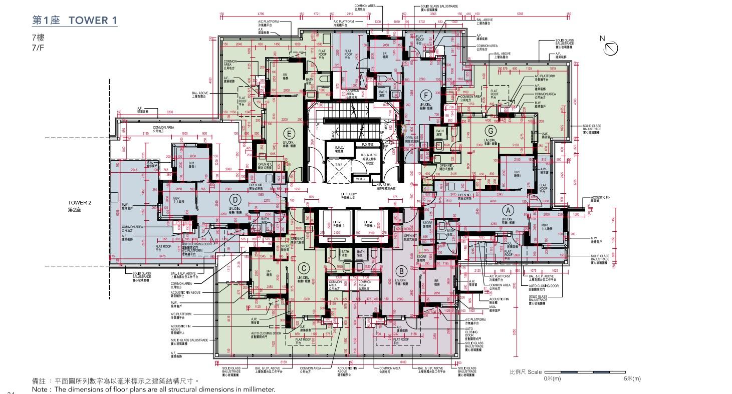 映岸第1座7樓平面圖。